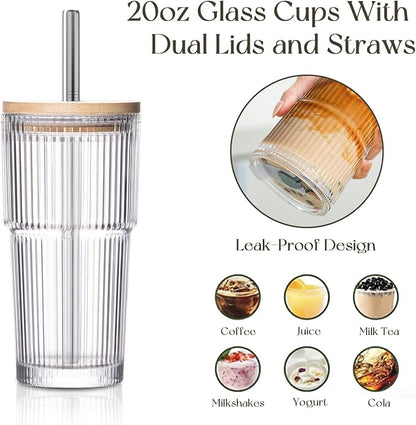 KEMORELA 20oz Ribbed Glass Tumblers - Image 5