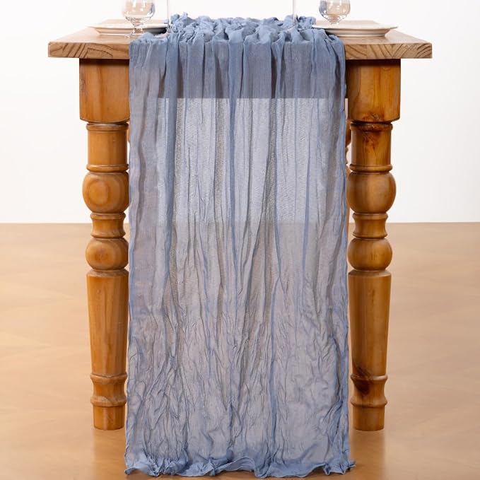 DeZerlor Dusty Blue Cheesecloth Table Runners 6 Pack Summer Boho Runners | - Image 4