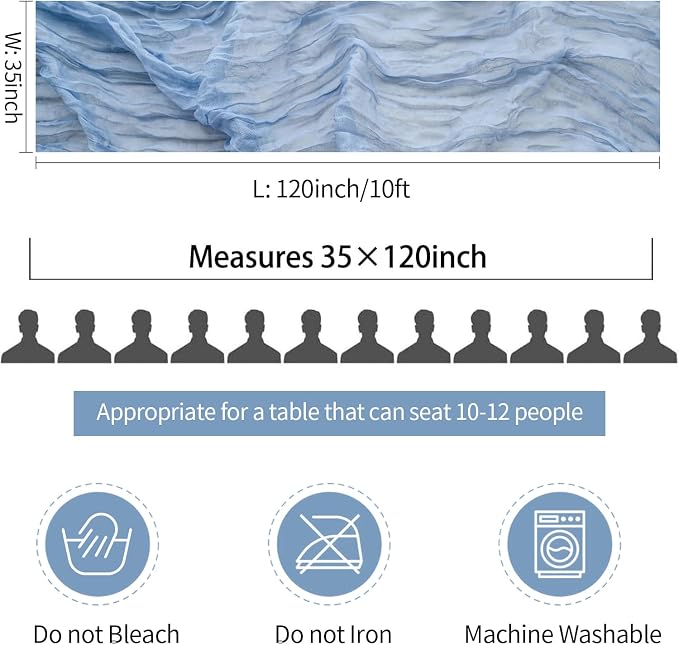 3 Pack Dusty Blue Cheesecloth Table Runner 35x120inch, Boho Rustic Semi Sheer - Image 6