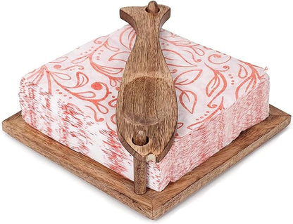 eTroves Wooden Napkin Holder Flat Tray Weighted Fish Shape Bar on Top With Toothpick Holder, 8 Inch, Brown