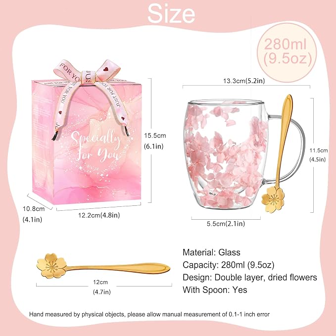 Gifts for Women Dried Flowers Double Wall Glass Coffee Mugs Cute Glass Tea Cups - Image 6