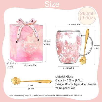 Gifts for Women Dried Flowers Double Wall Glass Coffee Mugs Cute Glass Tea Cups - Image 6