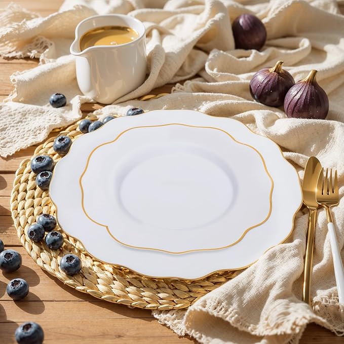 bUCLA 180PCS White and Gold Plastic Plates Disposable - Image 7