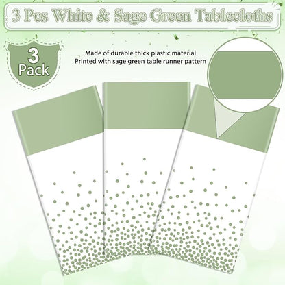 3Pcs White and Sage Green Tablecloth Decorations, Plastic White Table Cloth - Image 3