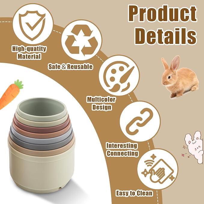 8 Pcs Stacking Cups for Rabbits, Nesting Rabbit Toys of Different Sizes - Image 2