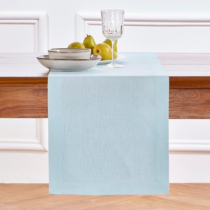 Solino Home 100% Pure Linen Table Runner Ice Water Long, Fete 14 x 144 in | by SolinoHome
