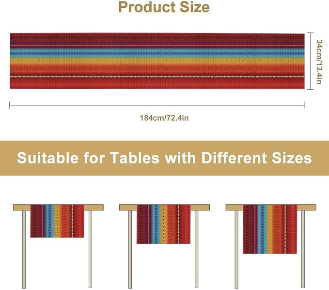 YCness Mexican Table Runner Striped Mexican Poncho Pattern Traditional National - Image 3