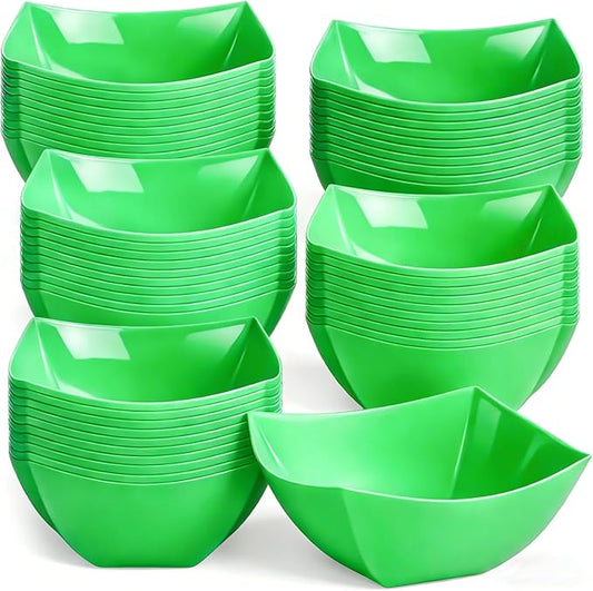 Tanlade 50 Pcs Square Plastic Serving Bowls Disposable Snack Salad Bowl Small Party Candy Bar Containers Taco Bar Serving Dishes for Buffet Chips Fruit(8 oz,Bright Green)