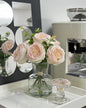 Lifelike Artificial Light Pink Rose Bouquet in Vase - 3D Petals & Stem Design - Table Centerpiece for Wedding, Restaurant, or Home Dining Room