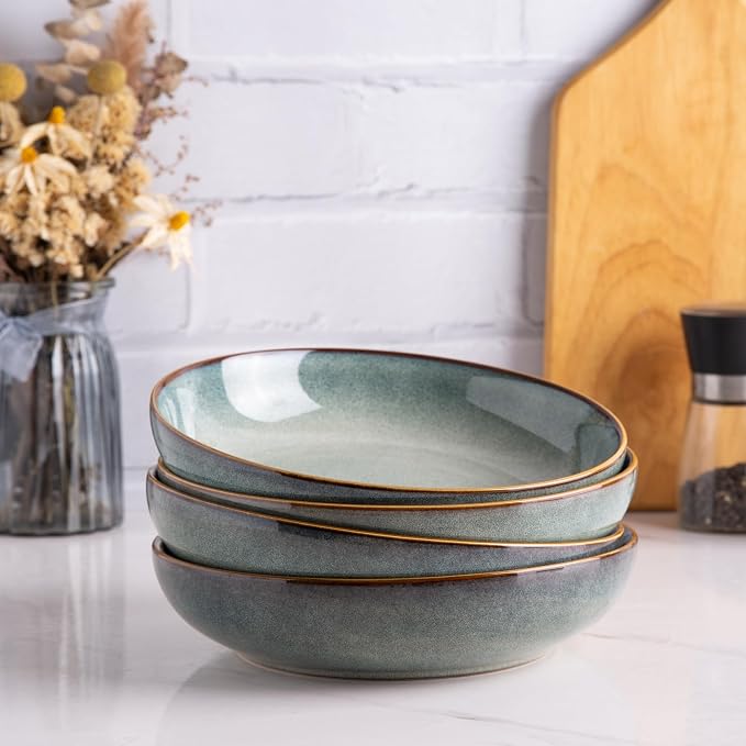 AmorArc 8.5’’ Ceramic Pasta Bowls Set of 4, 36oz Large Stoneware Bowls Set | - Image 6