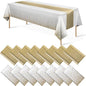 16Pack Disposable Plastic Tablecloths and Satin Table Runner Set White and Gold by MASHAN