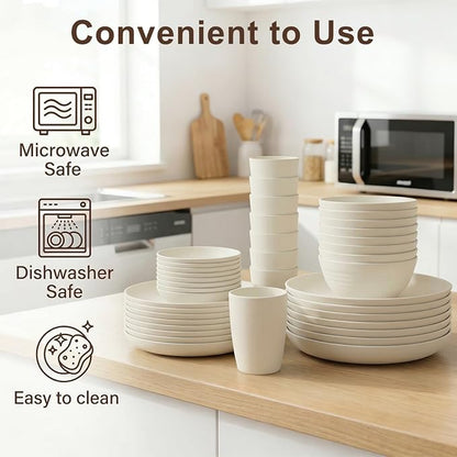 Dishes Set for 8, Wheat Straw Dinnerware Sets 40 Piece, Unbreakable Bowls and - Image 4