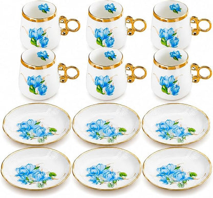 Porcelain Tea Cups and Saucers Set of 12, 100ml Espresso Turkish Coffee Cups - Image 5