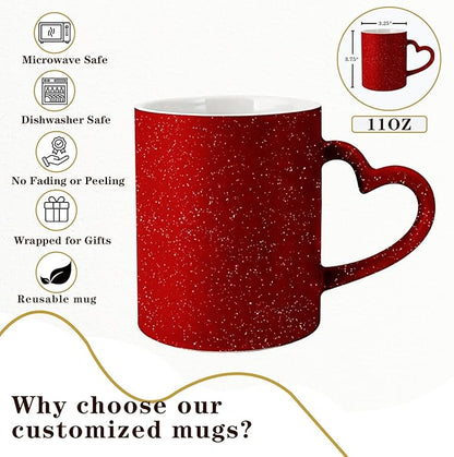 Custom Color Changing Mug,Personalized Photo Logo Text Print,Hidden Image Shows with Hot Drinks,Heart Shaped Handle Ceramic Coffee Cup,Home Office,for Valentine's Day (Red Starry)