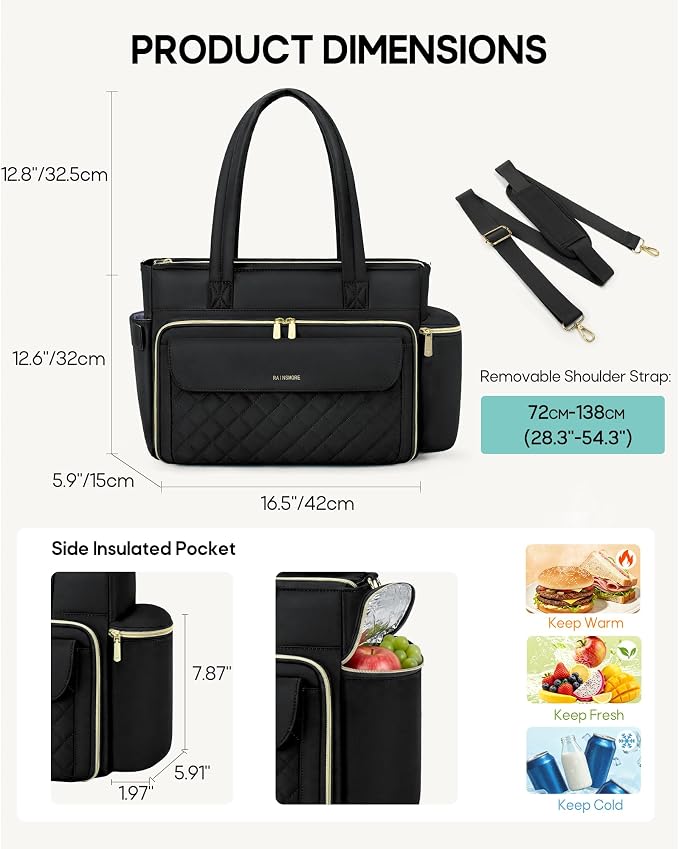 RAINSMORE Teacher Bag for Women, 15.6" Laptop Work Tote, 40oz Cup Holder | - Image 4