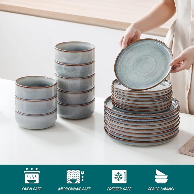 vancasso PLAYA Plates and Bowls Sets, 24 Pieces Light-Blue Dinnerware Sets - Image 4