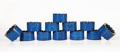 ALPHA Living HOME Handmade Epoxy Napkin Rings Set of 12 | Elegant Table Decor for Dining, Weddings & Events | Durable & Stylish Napkin Rings Holders | Art Deco Design (Blue Gold)