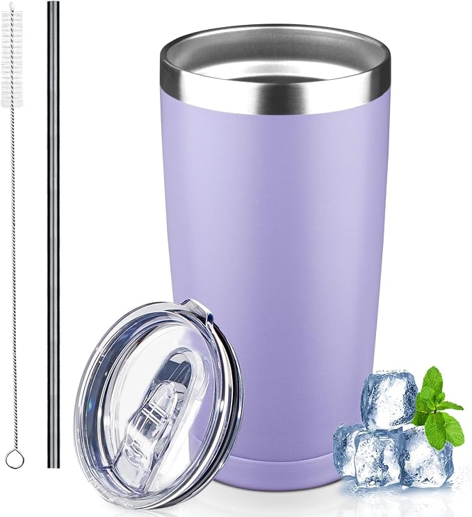 20 oz Tumbler with Lids and Straws, Stainless Steel Insulated Coffee Tumbler by GUDEMAO