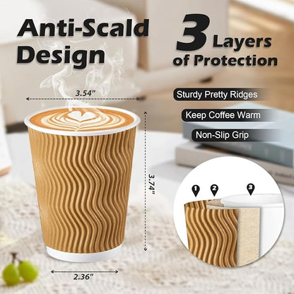 Lamosi 100 Pack Coffee Cups 10 oz, Disposable Paper Coffee Cups No Lids | - Image 2