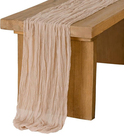 Ling's Moment Warm Sand Cheesecloth Table Runner, 120 Inch 10FT | Boho Gauze by LingsMoment