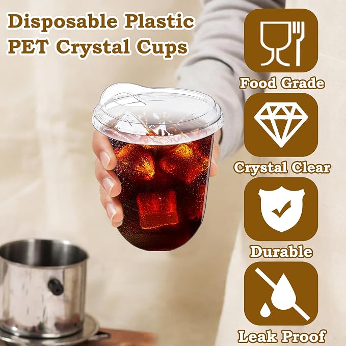 100 Pack 12 oz Clear Plastic Iced Coffee Cups - Image 3