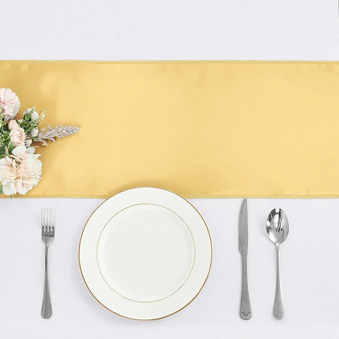 15-Pack Light Gold Satin Table Runner 12 x 108 Inch Long Fuchsia Bright and - Image 2