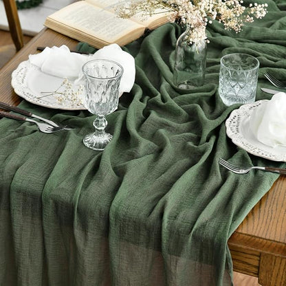 Artoid Mode Boho Forest Green 10Pcs Cheesecloth Gauze Table Runner, 120 Inch by ArtoidMode