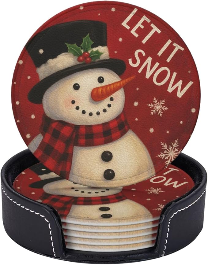 Red Christmas Snowman Let It Snow Coasters by KiuLoam