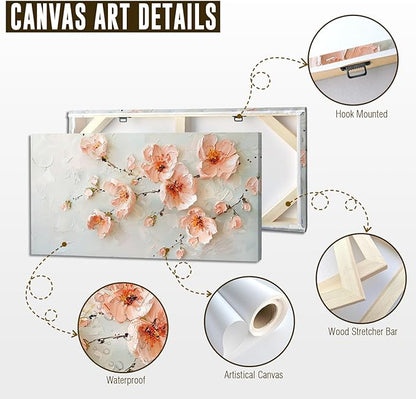 ADJUVANT Wall Art Impressionist Pink Floral 40"L x 20"W, Cherry Blossoms Canvas Painting Soft Petals Artwork Pastel Tones Prints Spring Flowers Wall Decor for Living Room Bedroom Bathroom Home Office