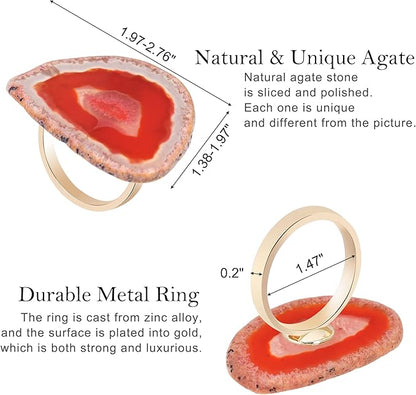 CozyTower Agate Napkin Rings Set of 4, Gold Napkin Holders for Cloth Napkins, Unique Wedding Decorations Napkin Ring Kitchen Accessories for Dinner Party (Red Agate)