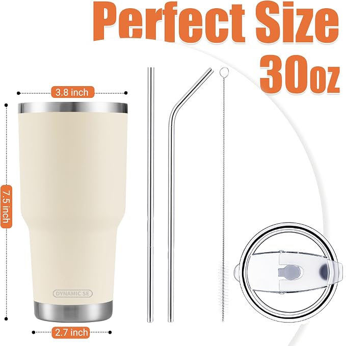 D·S 30oz Cream Tumbler Double Wall Vacuum Insulated Travel Coffee Mug | Double - Image 2