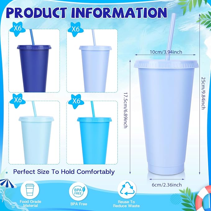 24 Pack Plastic Tumblers with Lids and Straws, Reusable Cups with Lids Plastic - Image 3