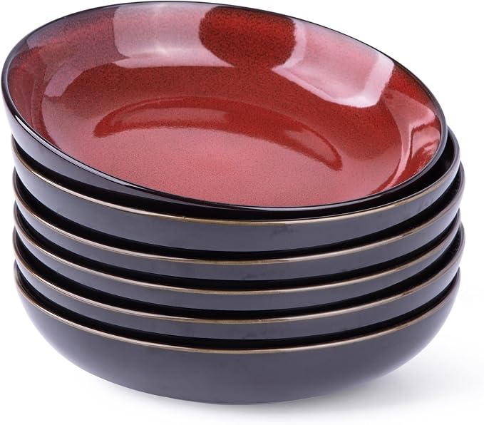LERATIO 9.0" Ceramic Pasta Bowls Set of 6, 38oz Large Stoneware Bowls Set | by LeRatio