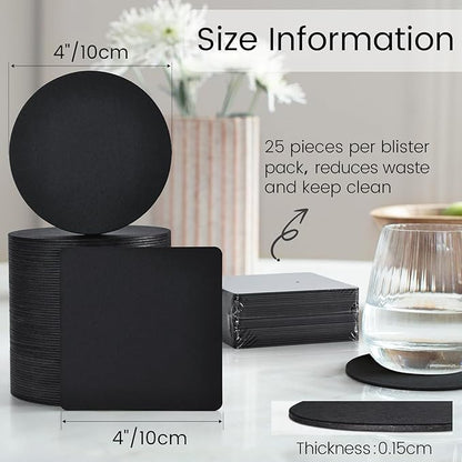 200 Pieces Disposable Paper Coasters, GOH DODD Thickened (1.5MM) 4 Inch Bar Coasters Bulk Absorbent Cardboard Blanks for Sublimation Drinks DIY Arts Crafts Wedding Party Gifts, Black, Square Round