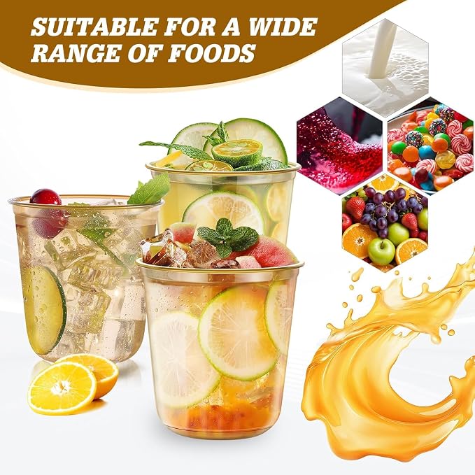 KesaPlan 100Pcs 12oz Gold Plastic Party Cups, Disposable Wine Cocktail Cups | - Image 5
