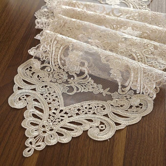 ARTABLE Champagne Lace Table Runner Macrame Dresser Scarf 10 x 70 Inch | - Image 5