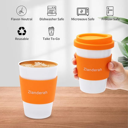 10oz Ceramic Travel Mug with Lid and Sleeve | Simple White Porcelain Drinking - Image 4
