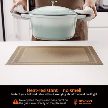 Khaki Vinyl Placemats Set of 8, Heat Resistant Table Placemats | 18x12 inch - Image 4