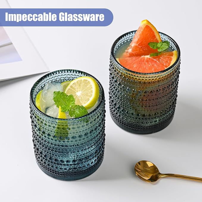 ZMOWIPDL Drinking Glasses Set of 6, 12oz Blue Hobnail Glass Cups | Vintage - Image 4