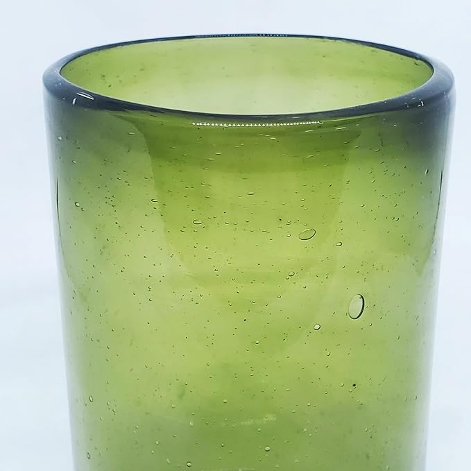 Solid Olive Green 14 oz Drinking Glasses, Recycled Glass, Toxin-Free - Image 4