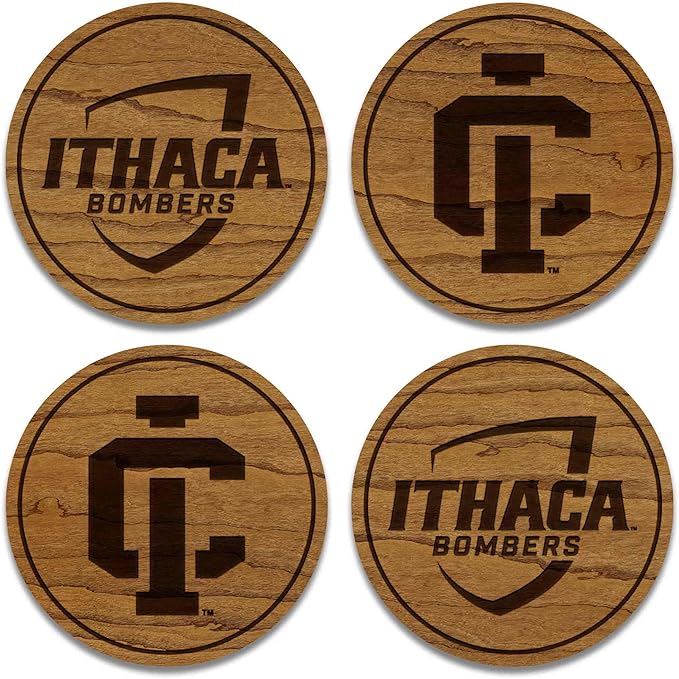 LazerEdge Ithaca Bombers Wooden Coaster Set - Cherry Wood - Officially Licensed Product - 4-Pack