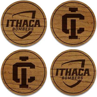 LazerEdge Ithaca Bombers Wooden Coaster Set - Cherry Wood - Officially Licensed Product - 4-Pack