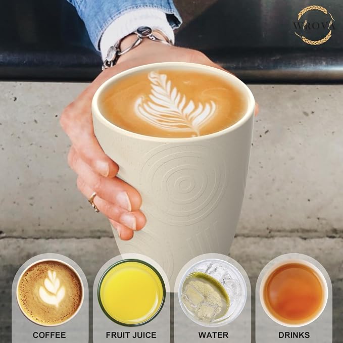 Wrova Wheat Straw Cups 8 PCS Good Alternative to Plastic Reusable Cups 12 oz - Image 4
