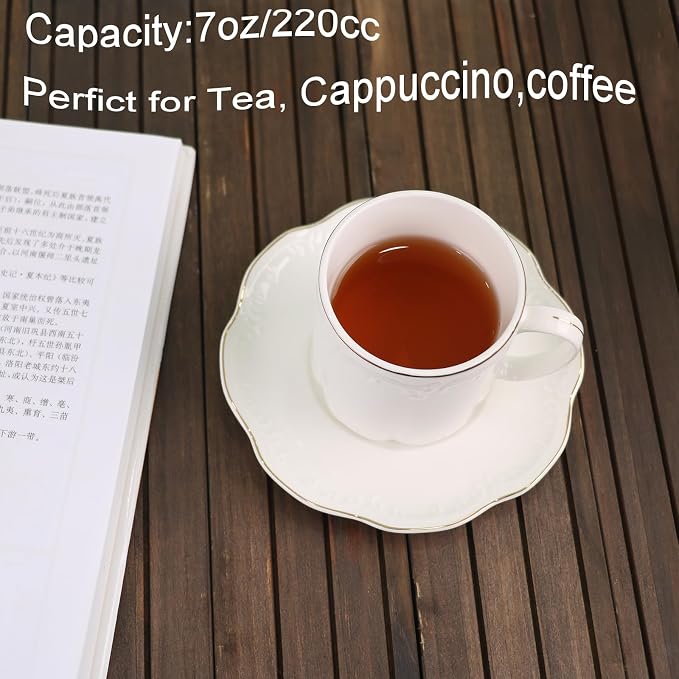GuangYang 7oz Fine Porcelain Tea Cups and Saucers Set - Image 2