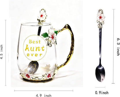 Best Aunt Ever Printed Flower Tea Glass - Image 2
