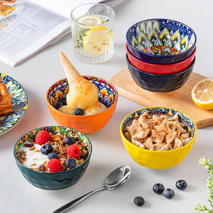 vancasso 12 Oz Ceramic Cereal Bowls Set of 6, Bohemian Soup Oatmeal Bowls | - Image 9