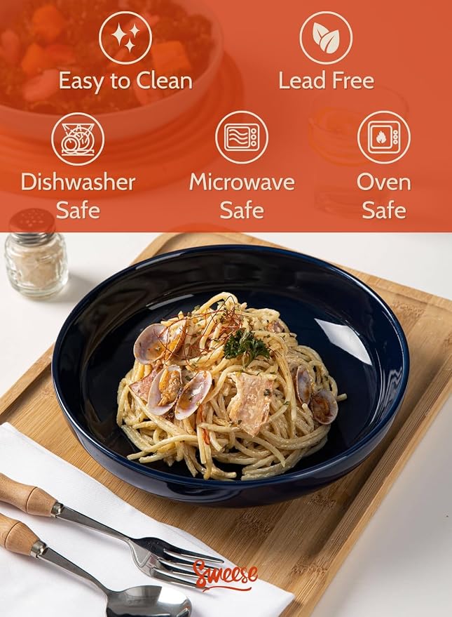 Sweese Pasta Bowls, 30 Ounce Salad Serving Bowls Set of 6, 8.4 Inch Porcelain - Image 3