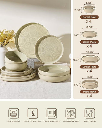 Stoneware Dinnerware Set with Pasta Bowls, Service - Image 7