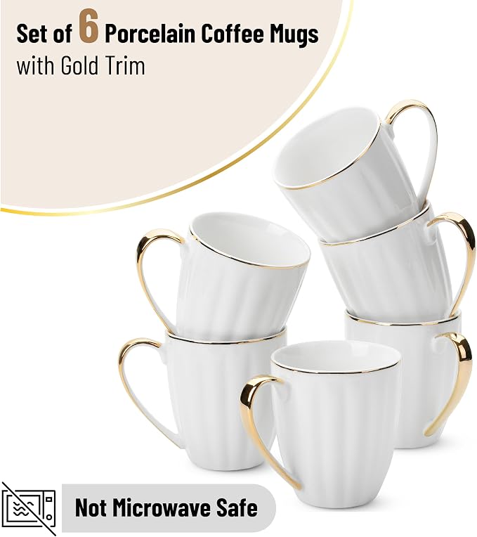 BTaT- White Porcelain Coffee Mug Set, 6 Pack - Image 2