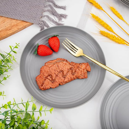 LIYH 20 Pcs Grey Wheat Straw Plastic Plates - 9 Inch Unbreakable Dinner Plate Reusable - Dishwasher & Microwave Safe, Camping Outdoor Plates